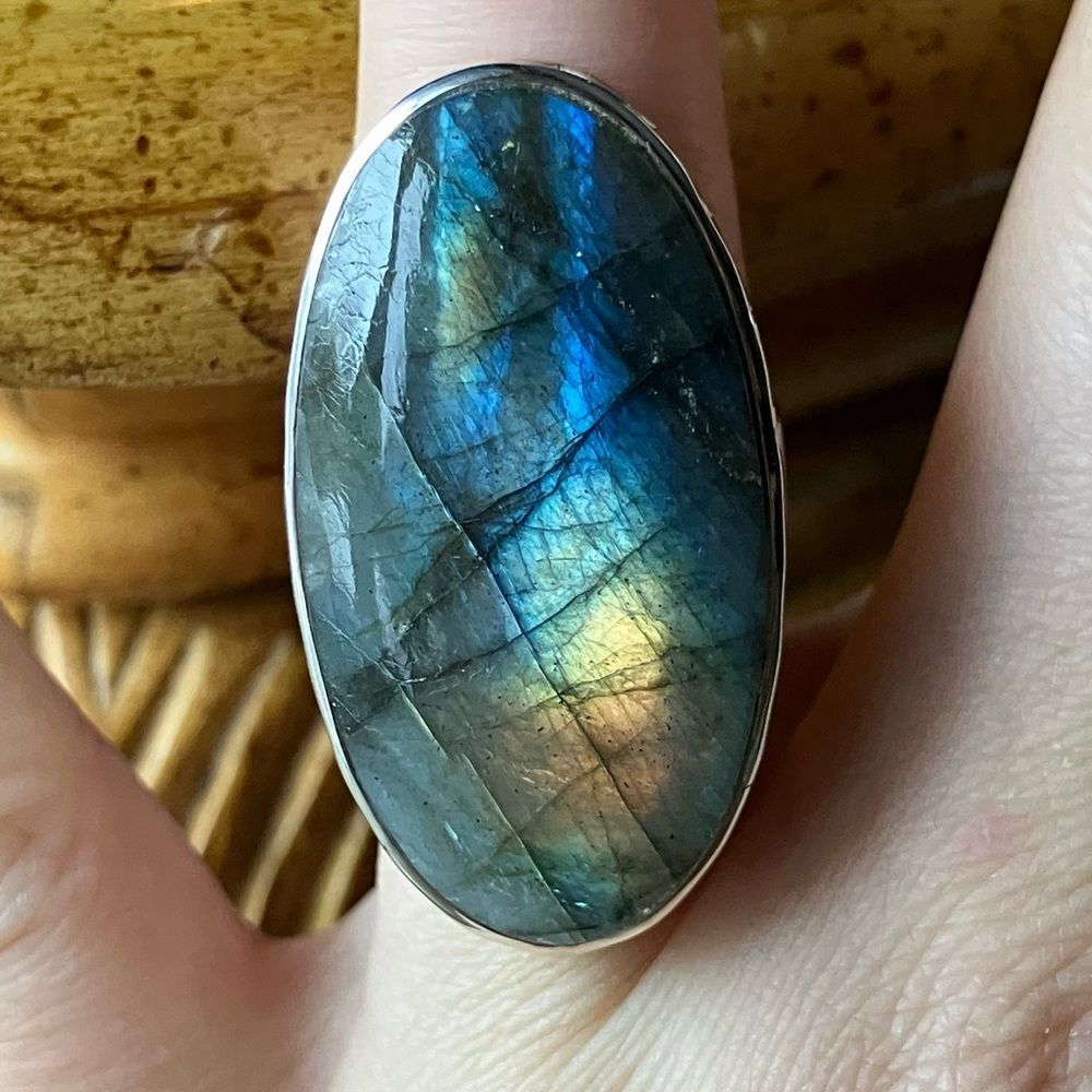 Natural Labradorite Sterling Silver Ring Size 5.75
